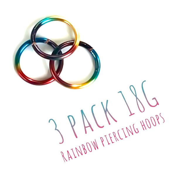 3 Pack Rainbow Colored Nose Ring Cartilage Hoop - Picture 1 of 15